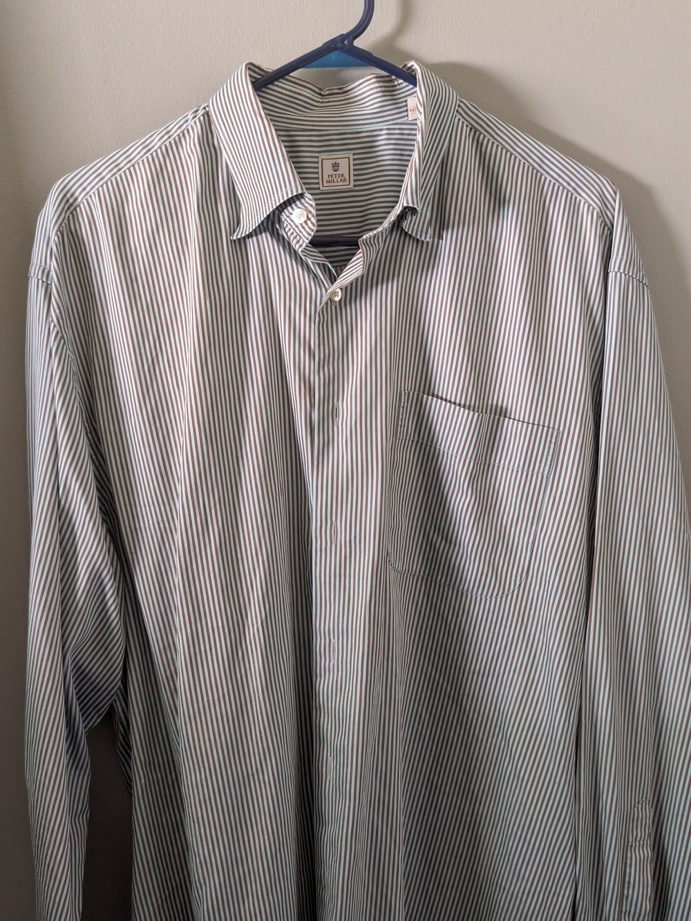 Peter Millar White Shirt with Blue Pinstripes
